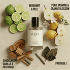 Rebel Aromas Champion perfume bottle with natural elements on a beige background